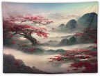 Houselerax Japanese Tapestry, Red Plum Cherry Blossom Mountain Tapestries, Asian Japanese Wall Decor, Nature Landscape Tapestries for Bedroom Living Room Decor 40"x30"