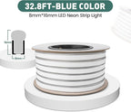 GZBtech Flexible LED Neon Rope Lights 33FT,AC 110-120V Waterproof Strip Light, 120 LEDs/M Cuttable Connectable Neon Lighting for Indoor Outdoor Home Decor/Commercial Building Use-Blue 10M