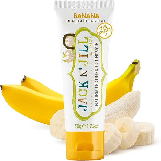 Jack N' Jill Natural Toothpaste for Baby and Infants - Fluoride Free Training Toothpaste, 40% Xylitol, BPA Free - Banana, 1.76 oz (Pack of 1)