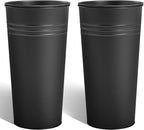 KOL 22''H 2-Pack Planter with Water Level Indicator - Galvanized Steel Pot - Self Watering Planters Flower Pot for Plant - Inner Pot Design - Round Metal Planter Box - Indoor Outdoor Planting - Black