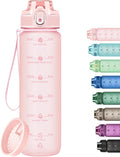 32oz Motivational Water Bottles with Time Marker & Fruit Strainer, Transparent Gradient Color Water Bottle with Times to Drink, Leakproof & BPA Free, Reusable Bottle with Strap (No Straw)