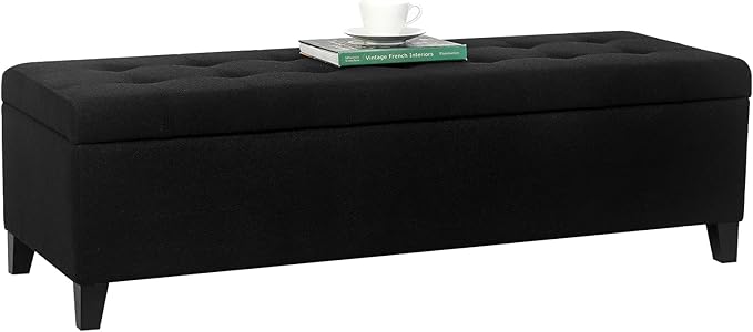 Joveco Storage Ottoman Bench, 51" Rectangle Long Bench, for Bedroom, End Foot of Bed, Living Room, Entryway, Line Black