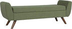 HomePop Modern Storage Bench with Wood Legs Home Décor|Bench with Storage for Living Room & Bedroom - Olive Green Woven