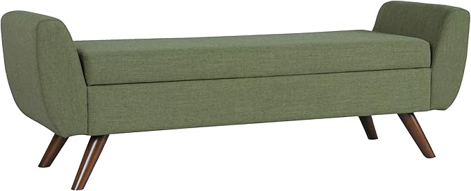 HomePop Modern Storage Bench with Wood Legs Home Décor|Bench with Storage for Living Room & Bedroom - Olive Green Woven
