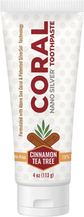 Coral Nano Silver Cinnamon Tea Tree Toothpaste, Natural Fluoride Free Teeth Whitening Toothpaste, Coral Calcium Nano Silver Infused SLS Free 4 Ounce