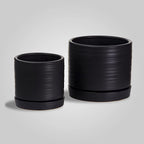 6 + 8 Inch Plant Pots, Ceramic Planter Pot with Drainage Hole & Saucer, Indoor/Outdoor Cylinder Round Planter Pot, Matte Black