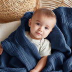 EMME Muslin Baby Blankets 100% Cotton 4-Layer Swaddle 40"x50" Lightweight Soft Breathable for Toddler, Infant, Newborn All Season Gauze Blanket, Navy Blue