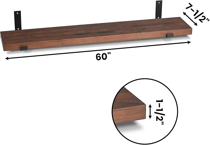 CONSDAN Floating Shelves for Wall Mounted Book Shelf Hanging Shelves Floating Bookshelf for Bedroom, Bathroom, Living Room, Kitchen USA Grown Solid Hardwood, Dark Maple 60x7.5x1.5 in (Set of 3)