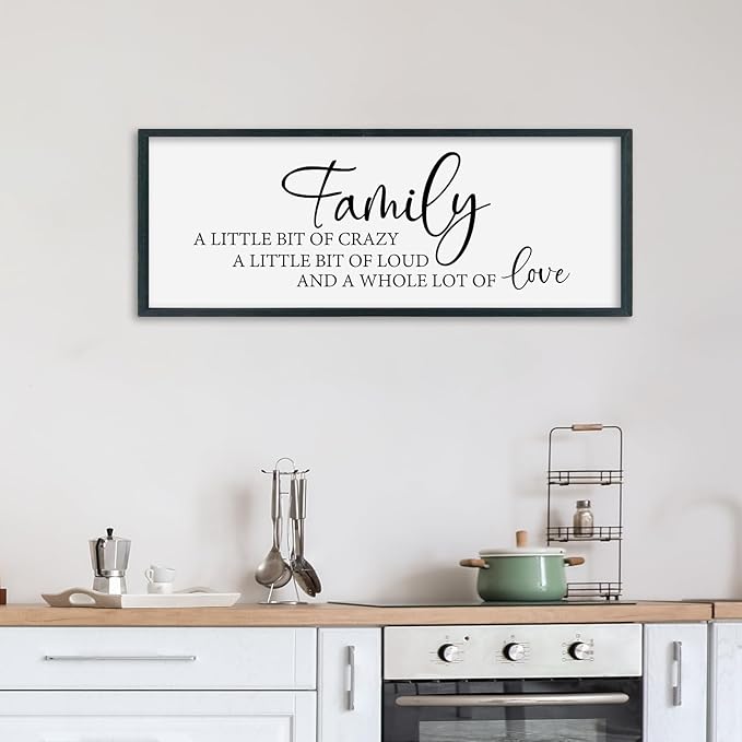 SRSZHIYUE Family A Little Bit Of Crazy Loud Sign Wall Decor Art 32"×12" Large Wood Framed Wall Hanging (Black)