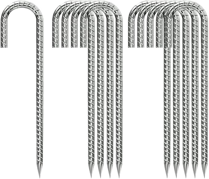 Rebar-Stakes-12-Inch, Ground Stakes Heavy Duty J-Hook Galvanized Anti-Rust Heavy Duty Ground Anchors for Garden Dog Fence Chicken Coop Christmas Decorations Deer Fence 10pcs
