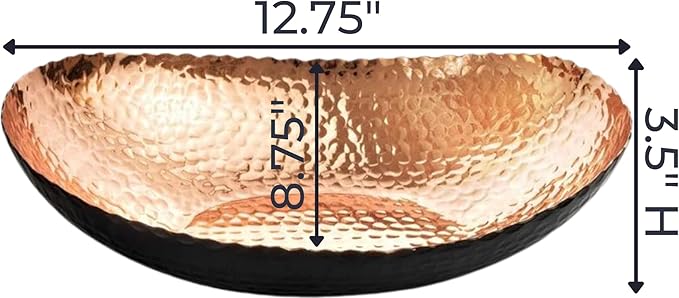 Monarch Abode Hand Hammered Decorative Bowl, 12.75-Inch Black and Copper Plated – Key Bowl for Entryway Table, Catch All, Decorative Fruit Basin, Key Holder, Bowls for Home Decor