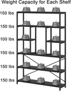 LVB 6 Tier Tall Black Bookshelf, Modern Large Wide Book Rack Storage, Industrial Wood Metal Etagere 6 Shelf Bookcase, Farmhouse Open Display Book Shelf Organizer for Bedroom Living Room Office, Black