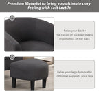 INZOY Modern Accent Chair with Ottoman for Small Space, Club Chair with Ottoman Set, Comfy Fabric Barrel Reading Chairs for Living Room Bedroom, Round Reading Chair with Foot Rest, Dark Grey