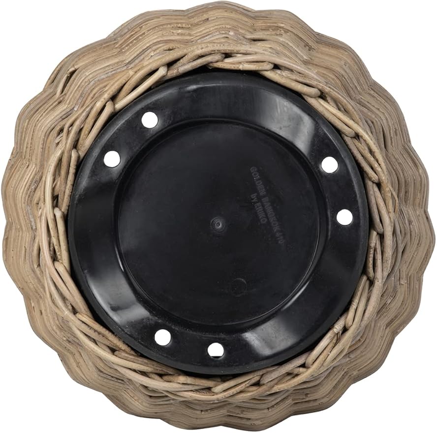 Rattan Kobo Indoor Outdoor Planter Basket with Plastic Pot X Large 12 Gallon Soil Capacity