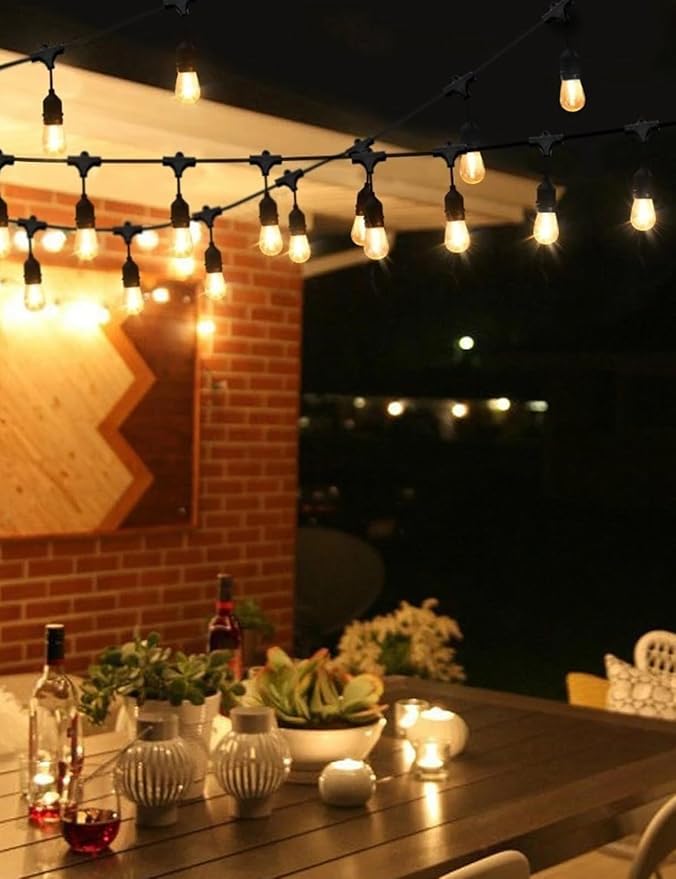 Svater Outdoor Led String Lights 50FT, Patio Lights with 16pcs S14 Shatterproof Bulbs, 1 Watt E26 Dimmable 2700K Warm White, IP65 Waterproof, Commercial Grade Light