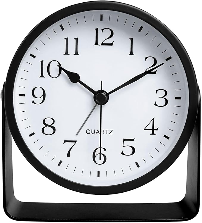 Small Desk Analog Alarm Clock Battery Powered Mini Metal Nightstand Shelf Clock with Light Side Table Decor Mid Century Cute Alarm Clock for Heavy Sleepers Bedrooms Desktop Living Room Bathroom