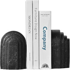 Decorative Bookends for Shelves, Set of 2 Book Ends for Heavy Books, Layered Arch Design Black Bookend