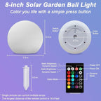 8-in Solar Globe Light Outdoor, Waterproof Solar Ball Light for Outside w/Remote, 16 RGB Color Changing Glowing Orb Lamp Landscape Lighting Mood Lamp w/Ground Stake for Garden Patio Yard Pathway Decor