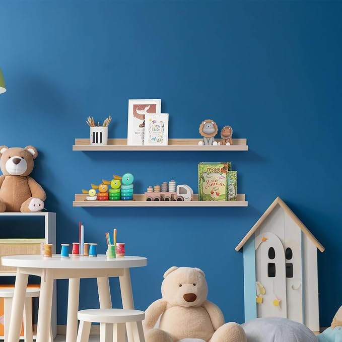 AZSKY 2pc 36in Natural Wood Floating Shelves, Country Rustic Style Wall Shelves for Kids Books, Photo Picture Ledge, Nursery Decor