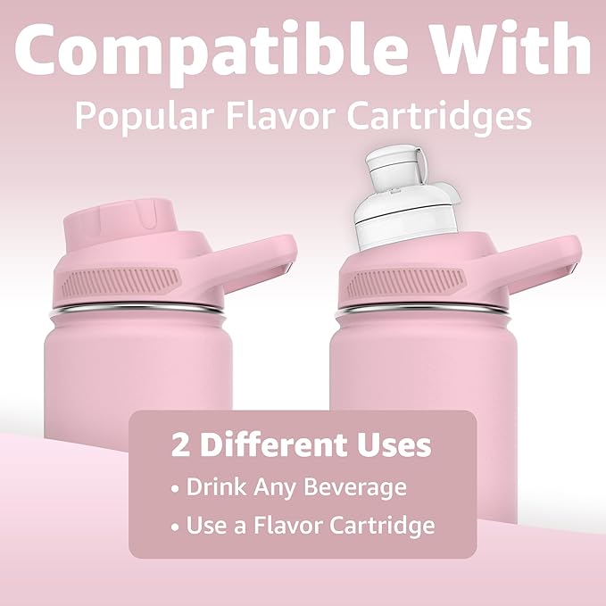 Chill Oasis Water Bottle | Compatible With Popular Flavor Cartridges | BPA Free, Leak Proof, Double-Walled Vacuum Insulated Stainless Steel, and Dishwasher Safe | Cold for 24 Hours (Pink, 32oz)