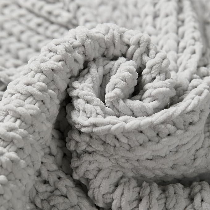 Amélie Home Chenille Knit Throw Blanket for Couch, Chevron Texture Decorative Soft Blanket for Sofa, Bed & Chair, 50"x60", Light Grey