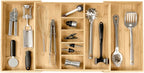 Adjustable Kitchen Drawer Organizer for Utensils and Junk, Food-Safe Contract Grade with 100% Sustainable Wood, Expandable from 19 to 33 Inches Wide - Natural Bamboo