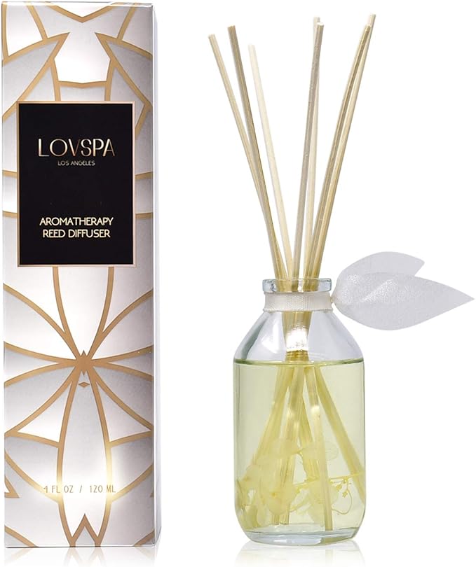 LOVSPA Reed Diffuser Set, Amber Romance Scented Oil Diffuser with Sticks, Home Fragrance Accessories for Bathroom Shelf Decor, Aroma Diffusers for Home or Office Fall Decor, USA Made