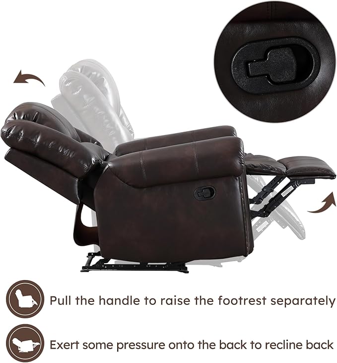 CANMOV Leather Recliner Chair Set of 2, Classic and Traditional Manual Recliner Chair with Comfortable Arms and Back,Manual Single Recliner Sofa for Living Room, Dark Brown