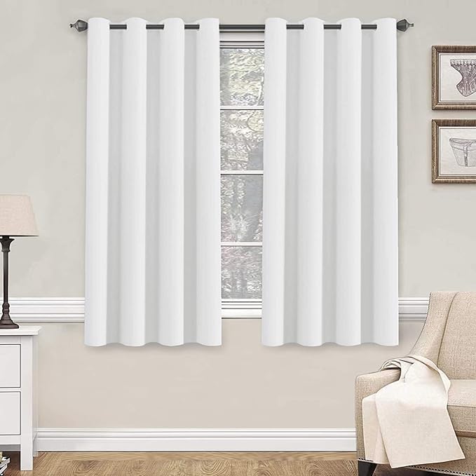 H.VERSAILTEX Pure White Curtains 63 inch Length Window Treatment Panels for Living Room Thermal Insulated Grommet Curtain Drapes (Set of 2)