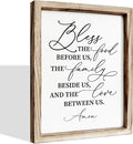 Christian Wooden Wall Sign, Dining Room Decors, Farmhouse Decor for Kitchen, Rustic Home Decor, Framed Wall Plaque Sign 15 * 11.5 inches, Bless the Food Before Us