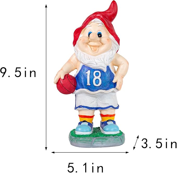 Outdoor Garden Sculpture Sports Garden Gnome with Basketball, 9.5 Inch Decorative Resin Statue, Red and Blue Jersey, Indoor Outdoor Decor A for Basketball Enthusiasts