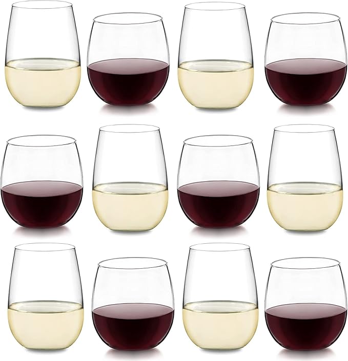 Libbey Stemless Wine Glasses Set of 12, Dishwasher Safe Set Of Wine Glasses, Perfect for Cocktails, Water, and Outdoor Glassware