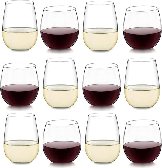 Libbey Stemless Wine Glasses Set of 12, Dishwasher Safe Set Of Wine Glasses, Perfect for Cocktails, Water, and Outdoor Glassware