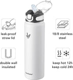 Enerbone 32 oz Insulated Water Bottle, Stainless Steel Bottle with Carrying Strap, Double-Wall Vacuum Insulation Design, Leakproof Sports Bottle with Straw, Keep Drinks Cold or Hot for Hours