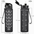 Enerbone Water Bottle, Leakproof BPA & Toxic Free, Motivational Water Bottle with Times to Drink and Straw, Fitness Sports Water Bottle with Strap for Office, Gym, Outdoor Sports