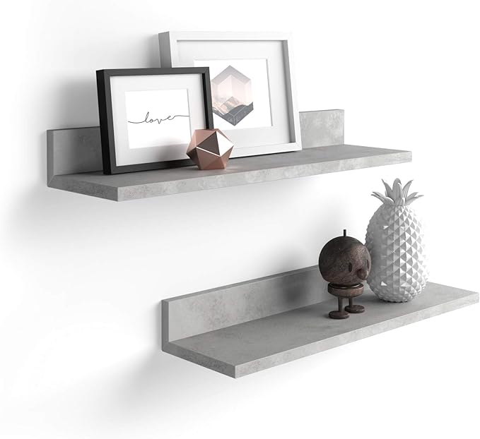 Mobili Fiver, Set of 2 Rachele Shelves, 31.49 in, Concrete Effect, Grey, Made in Italy