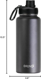 DRINCO Stainless Steel Water Bottle Spout Lid Vacuum Insulated Double Wall Water Bottle Wide Mouth (40oz 32oz 22oz 18oz 14oz) Leak Proof Keep Cold Sport Camping Hiking (32 oz, 32oz Black)