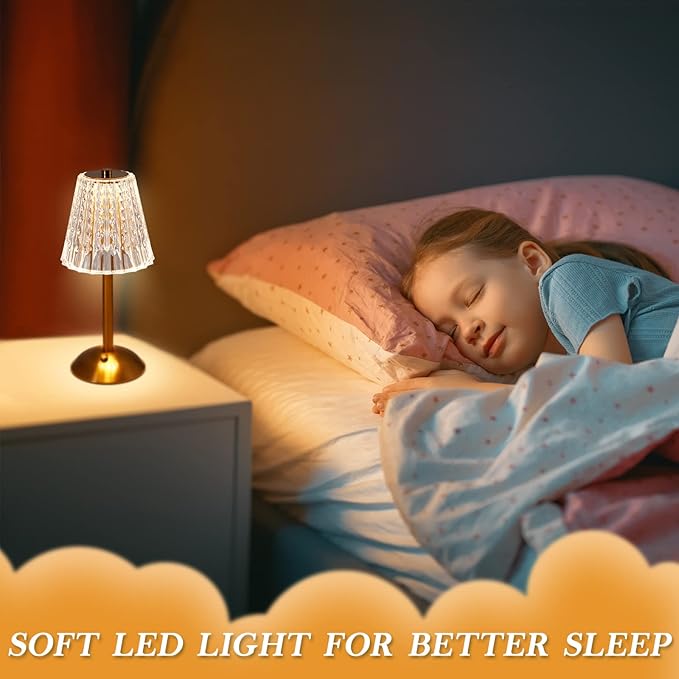 Liliful 2 Pcs LED Portable Cordless Table Lamp Touch Battery Operated Rechargeable Desk Lamp 3 Color Dimmable for Bedroom Living Room Dining (Classic Style,Gold)