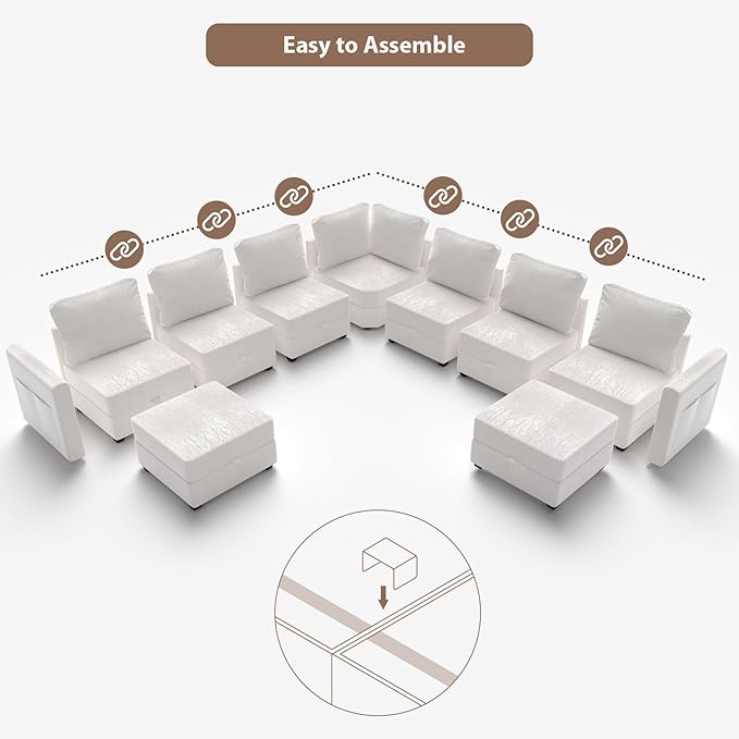 mestyl Modular Sectional Sofa Convertible Sofa Couch Set with Storage for Living Room, Modern 3 Seater Modular Sectional Couch (Beige)