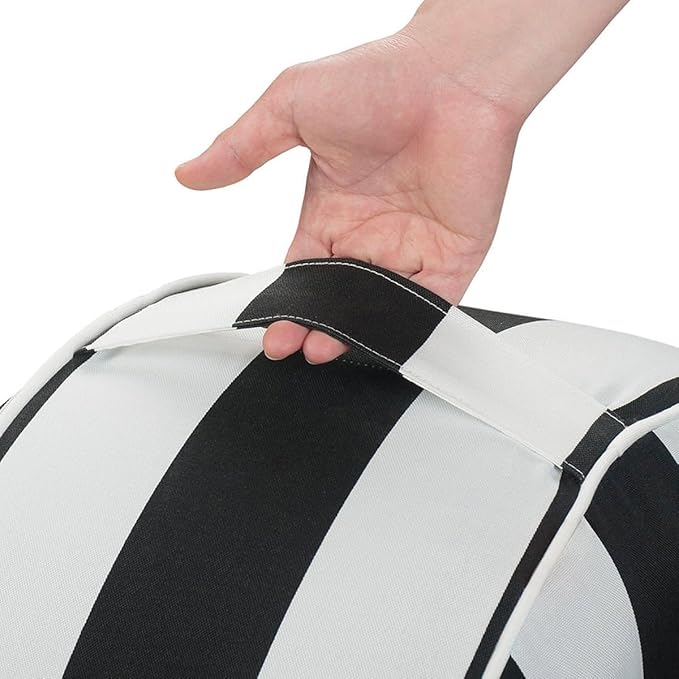 Inflatable Outdoor Ottoman with Air Pump,20"x9" Portable Patio Pouf,Water Resistant,Fade-Resistant,Round Blow Up Footrest Stools for Home Garden Camping Travel(Black White)
