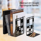 Book Ends, Bookends, Book Ends for Shelves, Bookends for Heavy Books, Book Divider Decorative Holder, Metal Heavy Duty Bookend Black 2 Pair, Abstract Art Desgin Book Stopper Supports for Office, Home