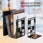 Book Ends, Bookends, Book Ends for Shelves, Bookends for Heavy Books, Book Divider Decorative Holder, Metal Heavy Duty Bookend Black 3 Pair, Abstract Art Desgin Book Stopper Supports for Office, Home