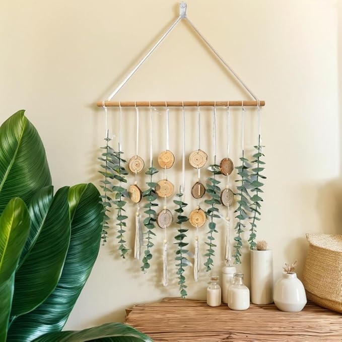 Artificial Eucalyptus Wall Decor Fake Greenery Leaves Stems Home Decor Wall Hanging Plants Boho Rustic Farmhouse Decor for Bedroom Kitchen Dining Room Livingroom Bathroom Livingroom (Small)