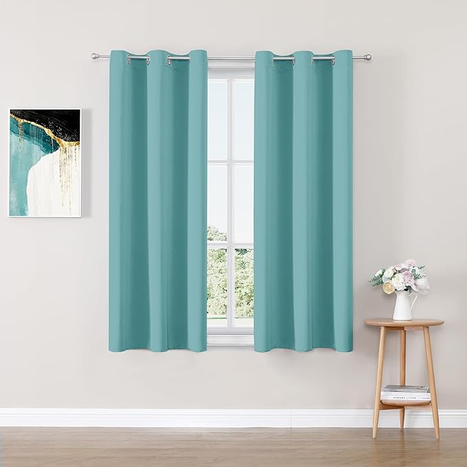 ChrisDowa Blackout Curtains 54 inches Long for Bedroom - 2 Panels Set Grommet Thermal Insulated Room Darkening Curtains for Living Room (Aqua, 38 x 54 Inch)