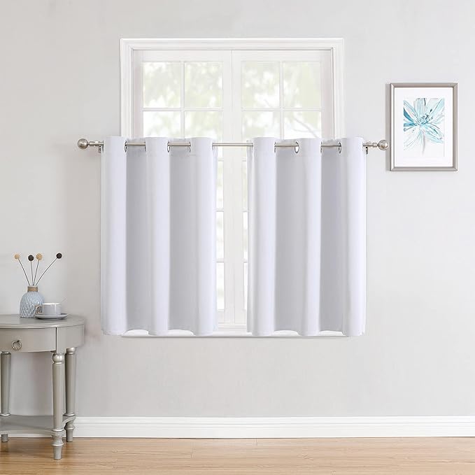 ChrisDowa Small Window Curtains for Kitchen and Bedroom - Grommet Short Thermal Insulated Room Darkening Curtains (2 Panels, Greyish White, 52 x 36 Inch)