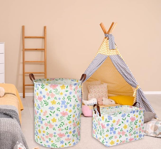 HIYAGON Kids Storage Basket Baby Girl Basket Gift Baskets Empty Cute Toy Storage Bin Organizer Box Rectangular Bedroom Decor Books(Flower)