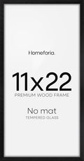 Homeforia 11x22 Black Wood Frame, High End Oak 11 x 22 Newspaper Display Frames without Mat, Wooden 22x11 Thin Picture Frames for Wall, 11 by 22 Black Poster Frames, Tempered Glass, Wall Kit, Set of 1