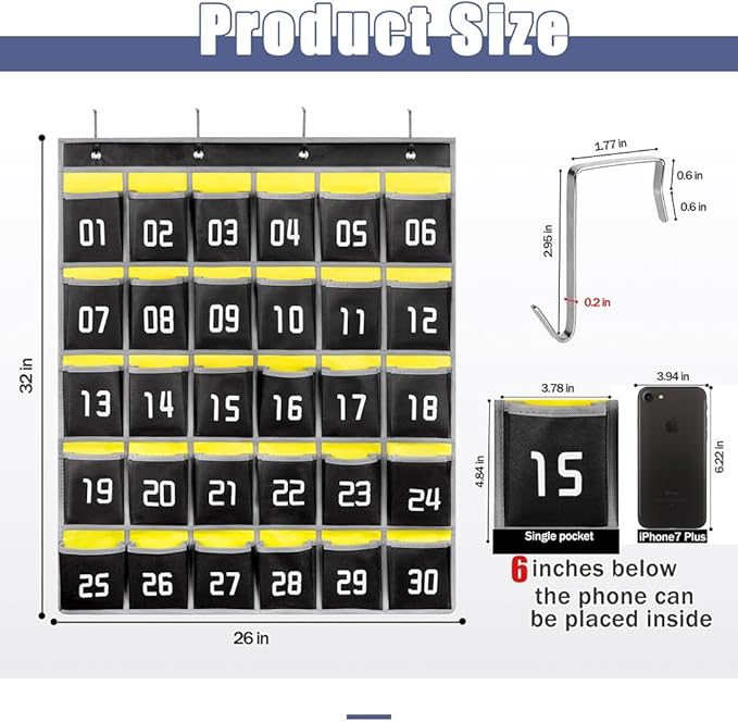 Loghot Classroom Accessories Closet Pocket Chart for Cell Phones Holder Wall Door Hanging Organizer (30 Pockets Black)