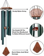Wind Chimes Outdoor Large Deep Tone,Sympathy Wind Chime Outdoor, Memorial Wind-Chime with 6 Tuned Tubes, Elegant Chime for Garden, Patio, Balcony and Home Decor, Matte Green