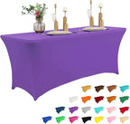 IVAPUPU 4FT Table Cloth for Rectangular Fitted Events Stretch Purple Table Covers Washable Cover Spandex Tablecloth Protector for Party, Wedding, Cocktail, Banquet, Festival